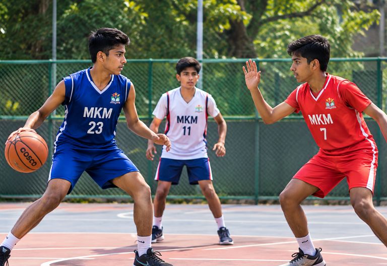 Students playing basketball